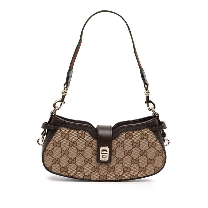 Gucci Mini GG Supreme Moon Side Web Shoulder Bag Brown Canvas Very good condition - Front View