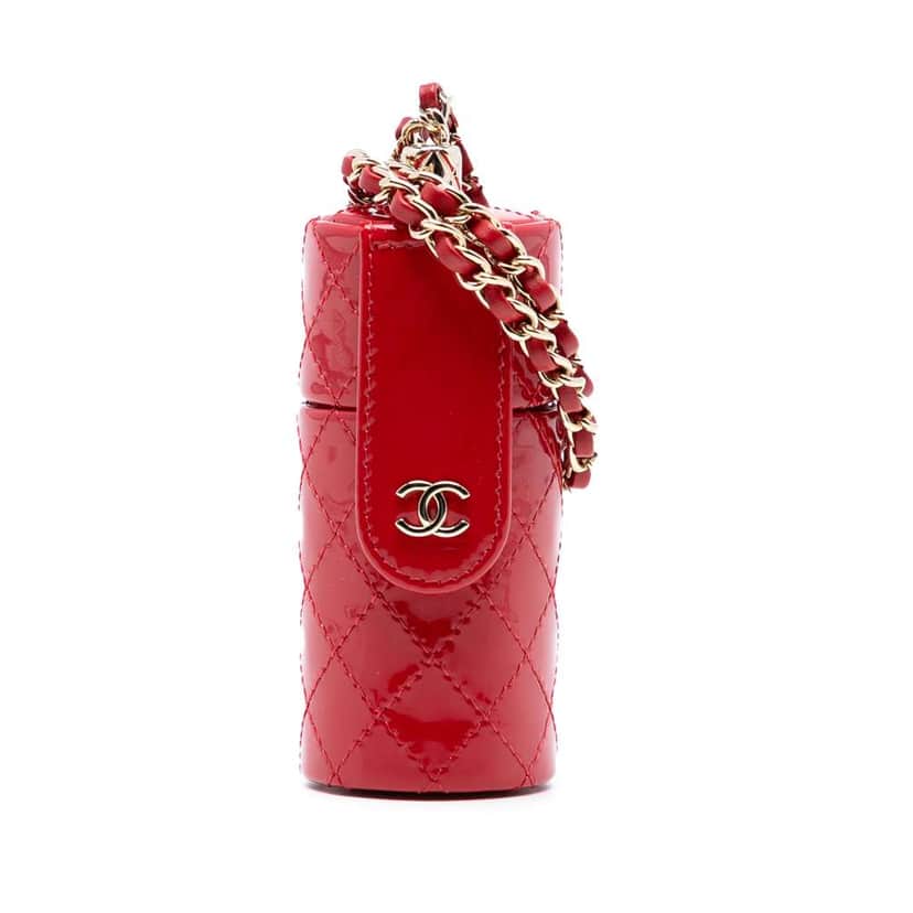 Chanel CC Quilted Patent Lipstick Case Red Leather Good condition - Front View