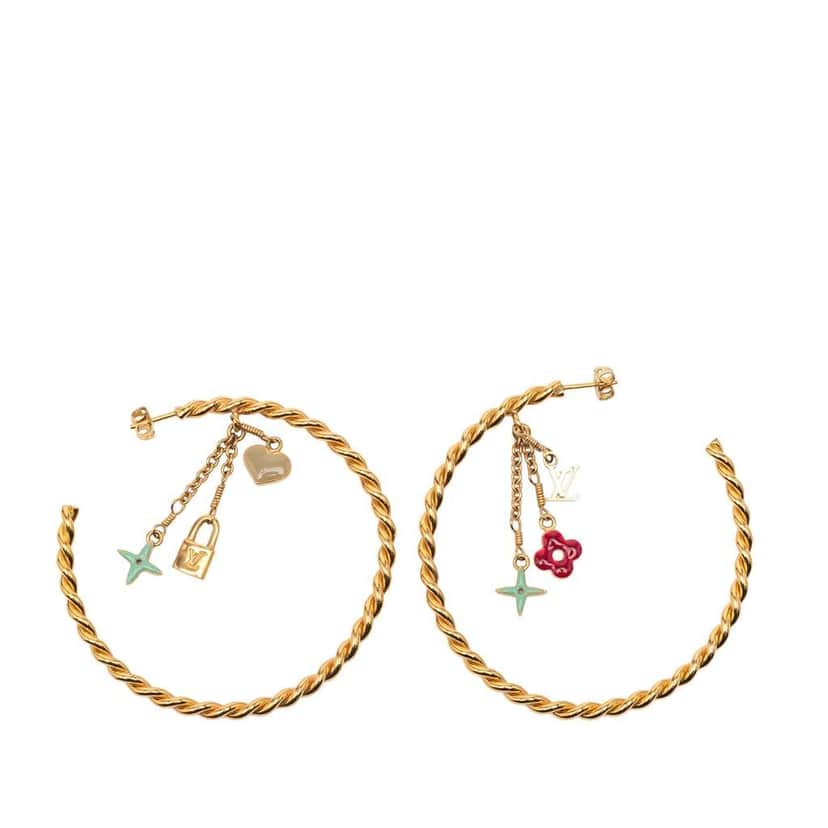 Louis Vuitton Gold Plated Enamel Sweet Monogram Hoop Earrings Gold Metal Good condition - Front View