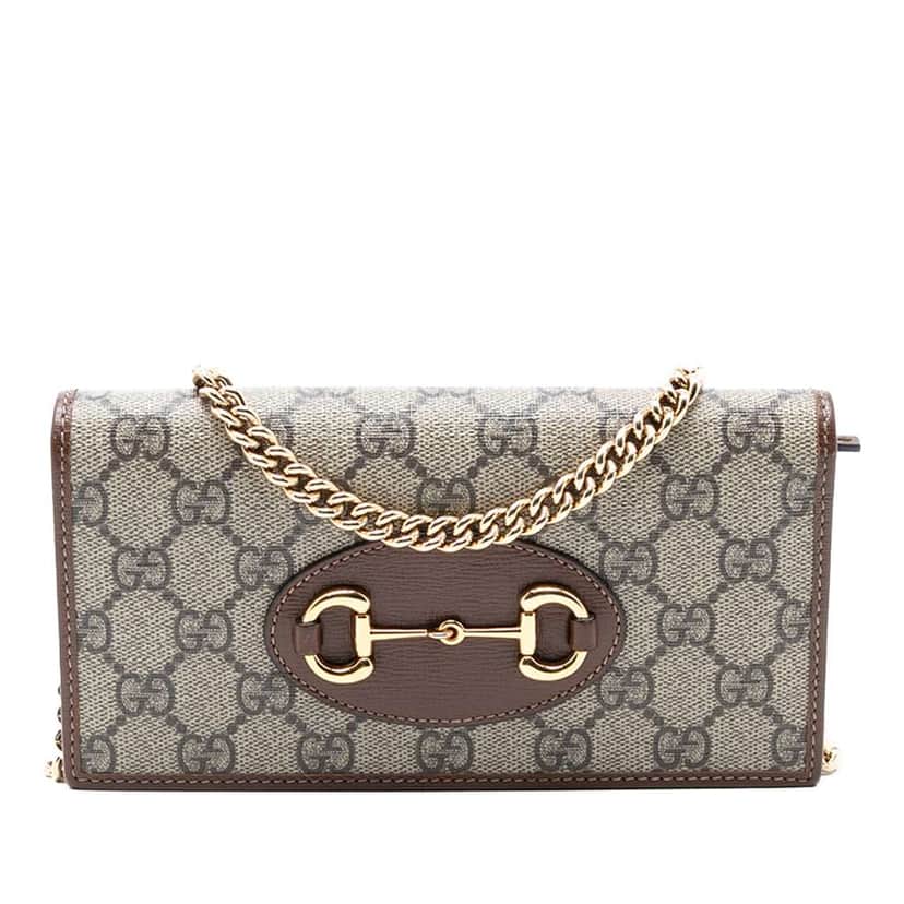 Gucci GG Supreme Horsebit 1955 Wallet On Chain Brown Canvas Good condition - Front View