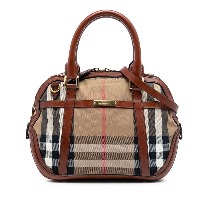 Burberry Small Leather Trimmed House Check Canvas Bridle Orchard Satchel Brown Canvas Good condition - Front View