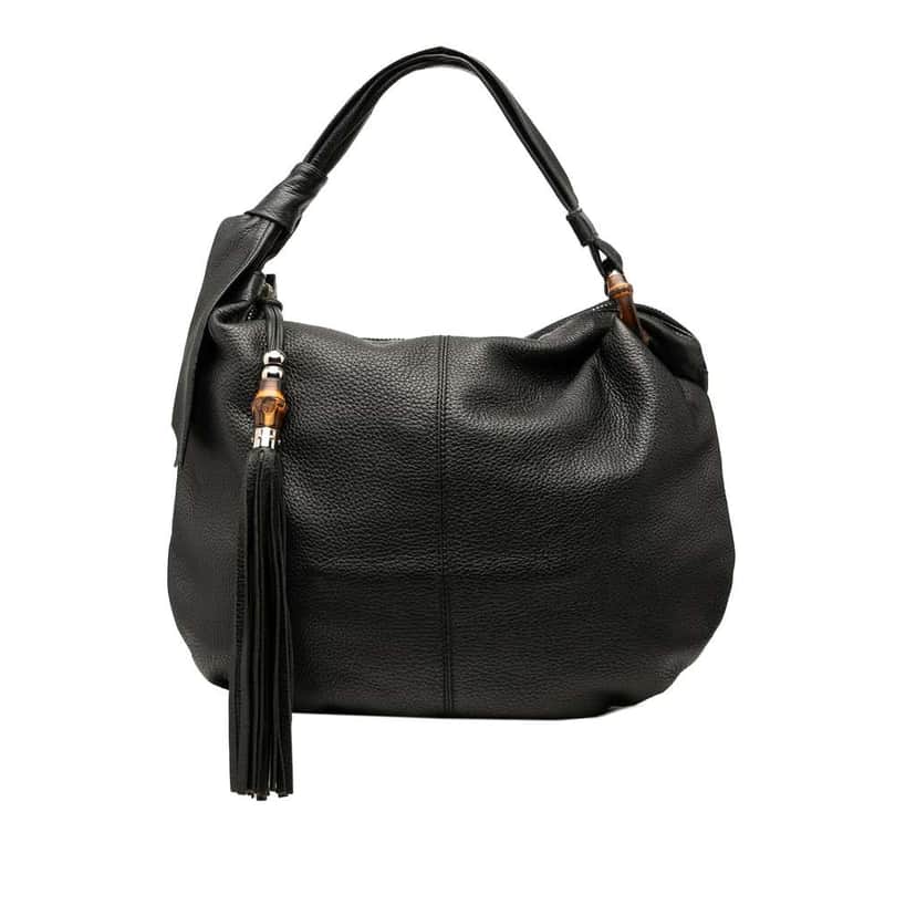 Gucci Medium Leather Bamboo Jungle Hobo Black Leather Good condition - Front View