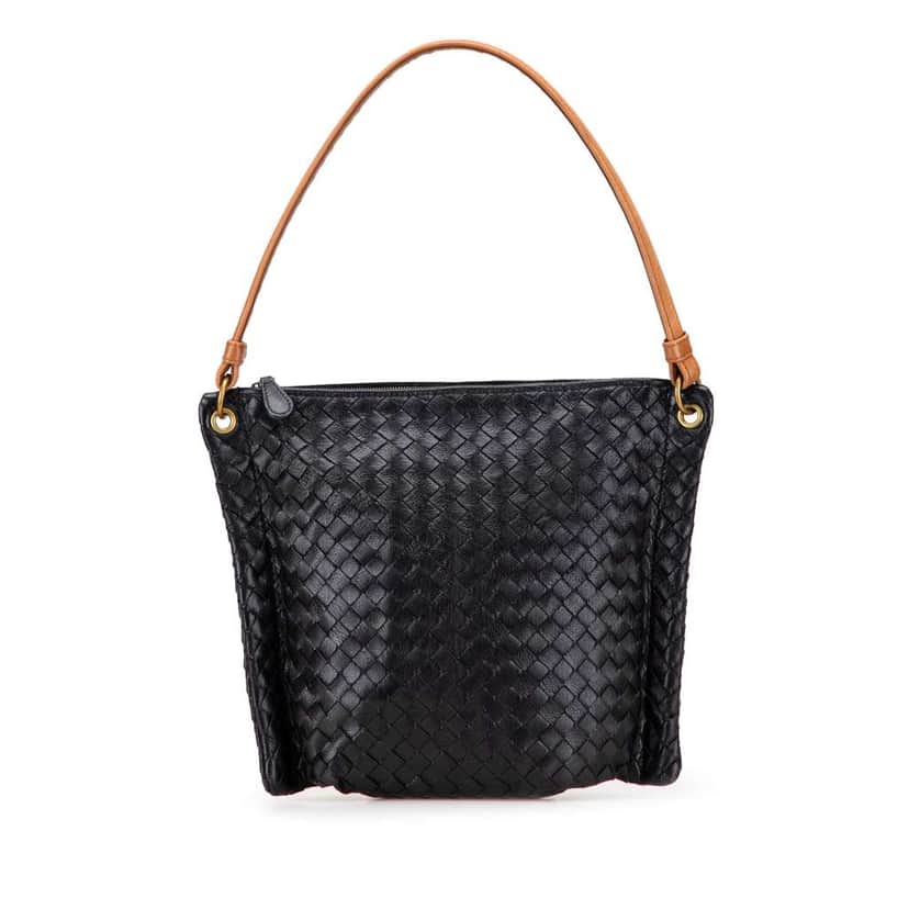 Bottega Veneta Nappa Intrecciato Shoulder Bag Black Leather Good condition - Front View