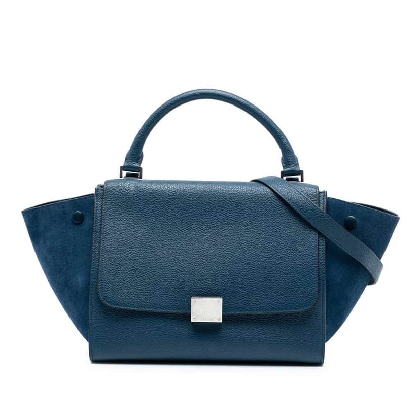Celine Small Leather Trapeze Satchel Blue Leather Good condition - Front View