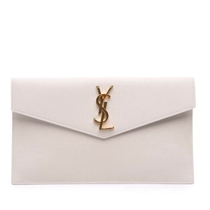 Saint Laurent Grain De Poudre Uptown Pouch White Leather Good condition - Front View