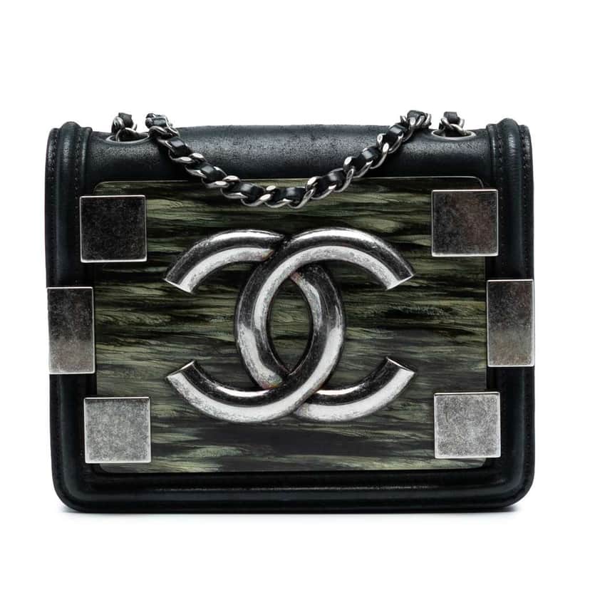 Chanel Mini Acrylic and Calfskin Boy Brick Flap Green Leather Good condition - Front View