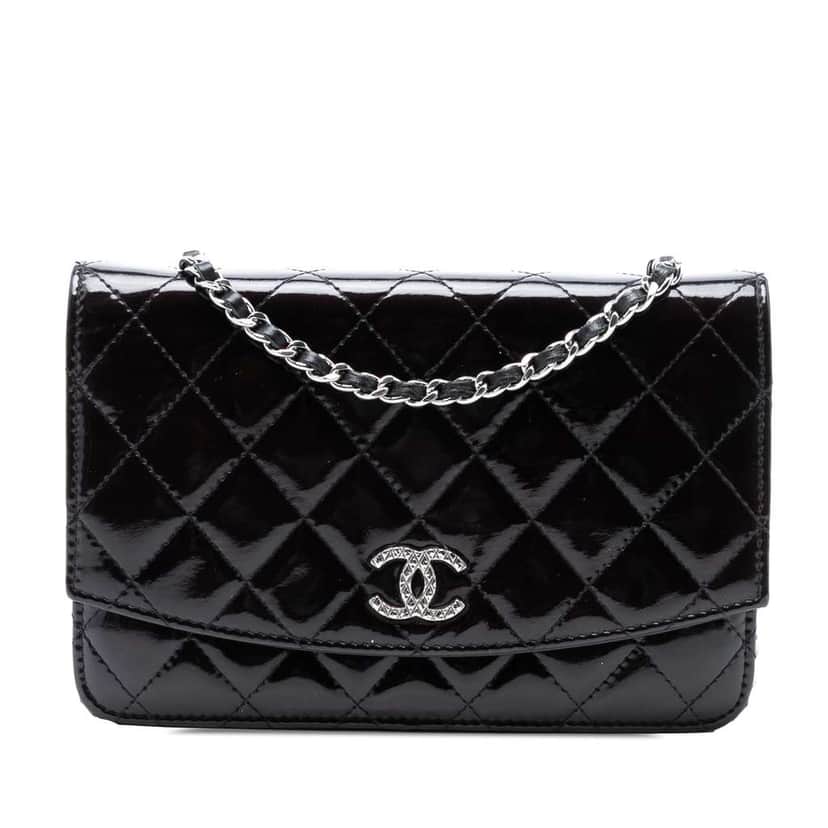Chanel CC Quilted Patent Brilliant Wallet On Chain Purple Leather Good condition - Front View