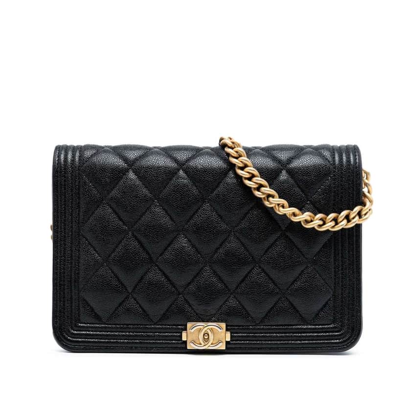 Chanel Quilted Caviar Boy Wallet on Chain Black Leather Good condition - Front View