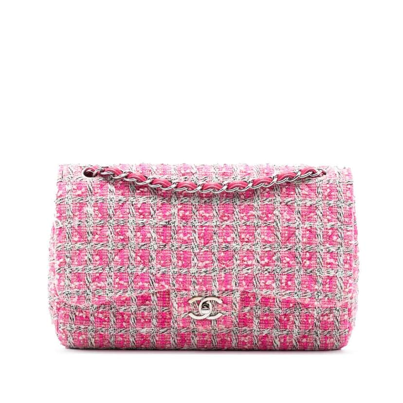 Chanel Jumbo Classic Tweed Double Flap Pink Tweed Good condition - Front View