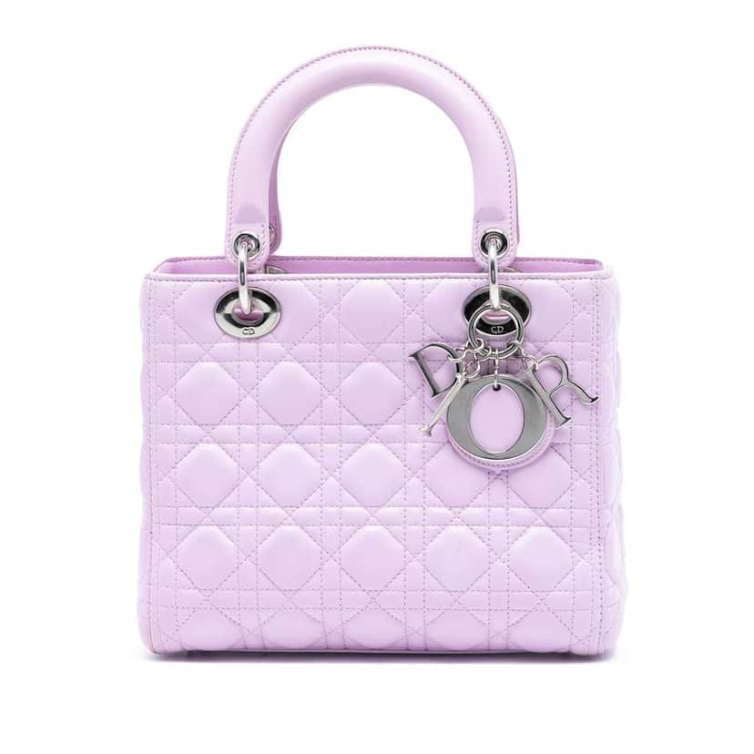 Dior Medium Lambskin Cannage Lady Dior Purple Leather Good condition - Front View