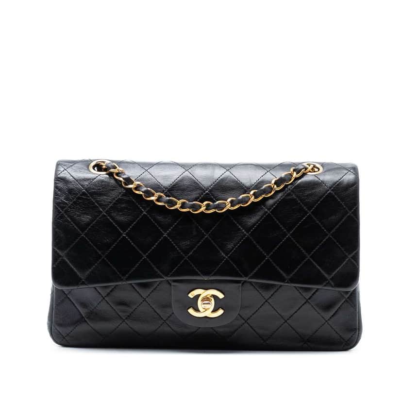 Chanel Medium Classic Lambskin Double Flap Black Leather Good condition - Front View