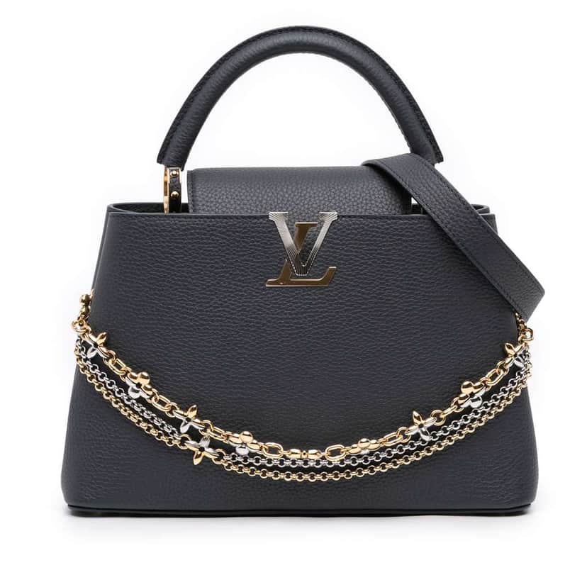 Louis Vuitton Taurillon Chain Capucines MM Blue Leather Good condition - Front View