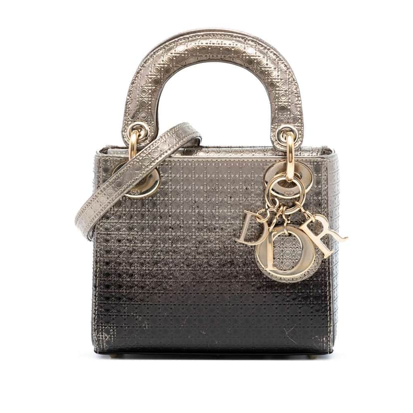 Dior Mini Metallic Patent Microcannage Ombre Lady Dior Gold Leather Good condition - Front View