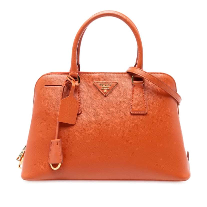 Prada Medium Saffiano Lux Promenade Satchel Orange Leather Good condition - Front View
