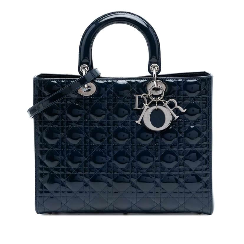 Dior Large Patent Cannage Lady Dior Blue Leather Good condition - Front View