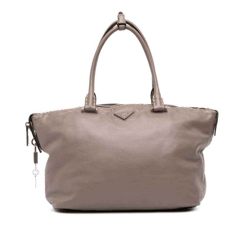 Prada City Calf Hand Stitched Zip Tote Brown Leather Good condition - Front View