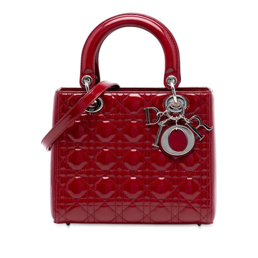 Dior Medium Patent Cannage Lady Dior Red Leather Good condition - Front View