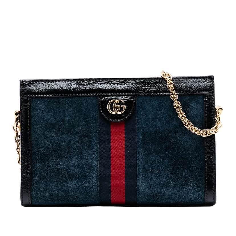 Gucci Small Suede Ophidia Chain Crossbody Blue Leather Good condition - Front View