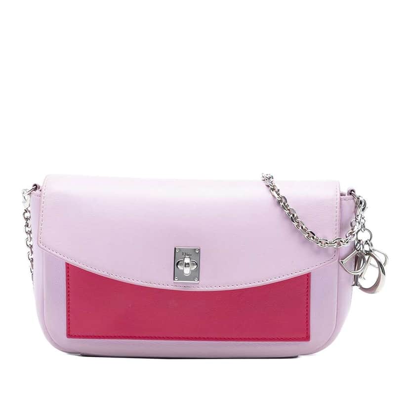 Dior Tricolor Leather Turn Lock Wallet on Chain Pink Leather Very good condition - Front View
