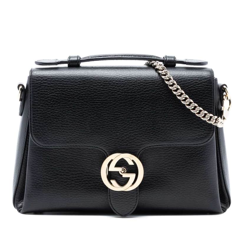Gucci Small Dollar Calf Interlocking G Satchel Black Leather Good condition - Front View