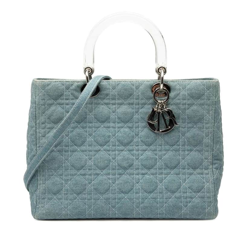 Dior Large Denim Cannage Acrylic Handles Lady Dior Blue Denim Very good condition - Front View