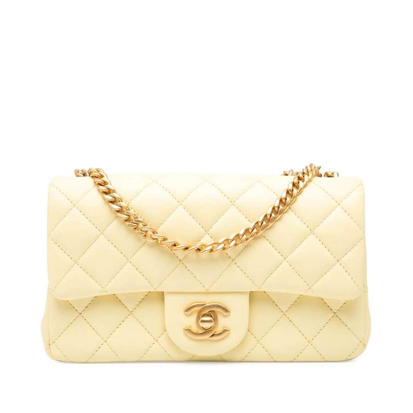 Chanel Mini Rectangular Classic Lambskin Sweet Camellia Flap Yellow Leather Good condition - Front View