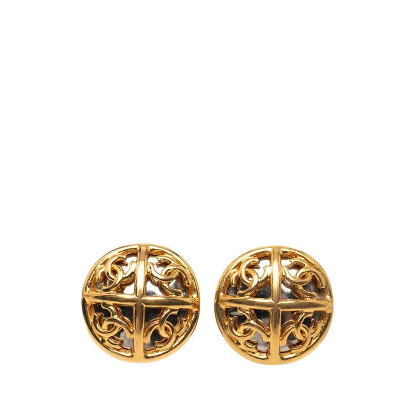 Chanel Gold Plated and Silver Plated CC Round Clip On Earrings Gold Metal Good condition - Front View