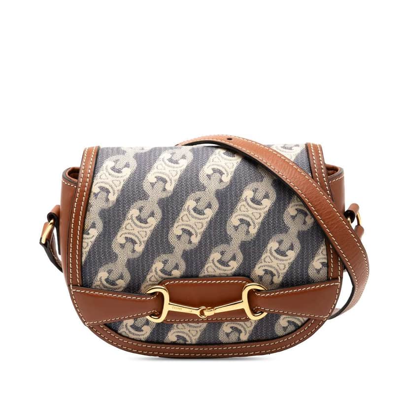 Celine Small Maillon Triomphe Jacquard and Calfskin Crecy Crossbody Blue Jacquard Very good condition - Front View