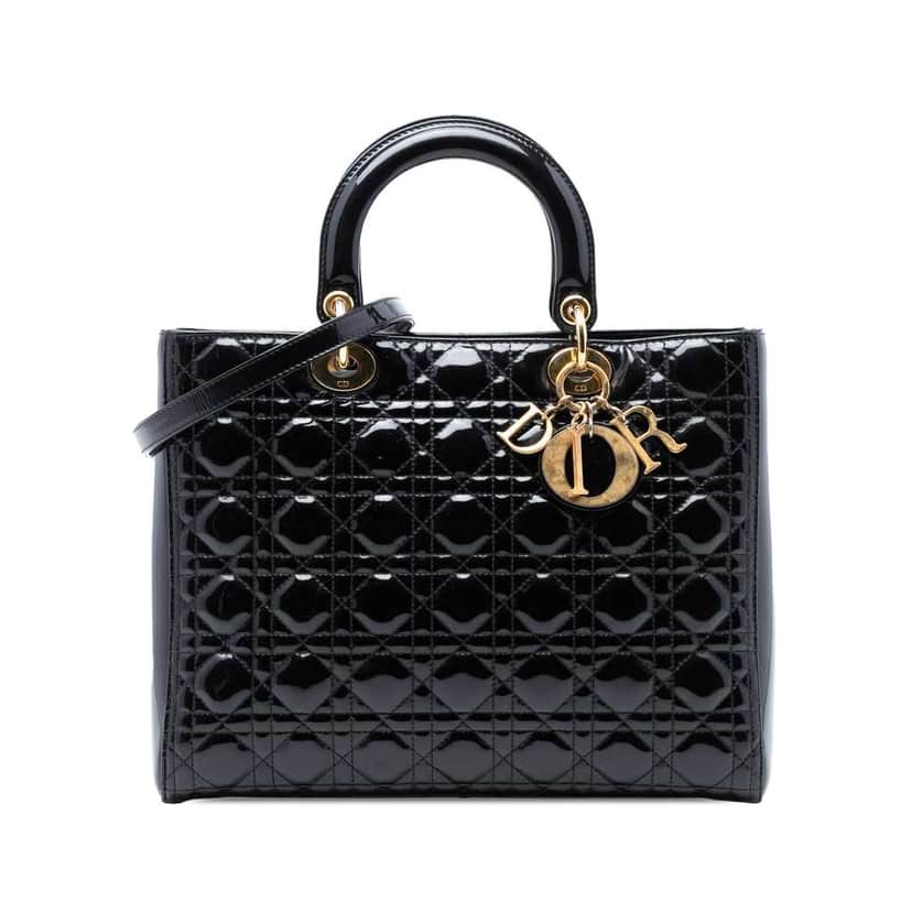 Dior Large Patent Cannage Lady Dior Black Leather Good condition - Front View