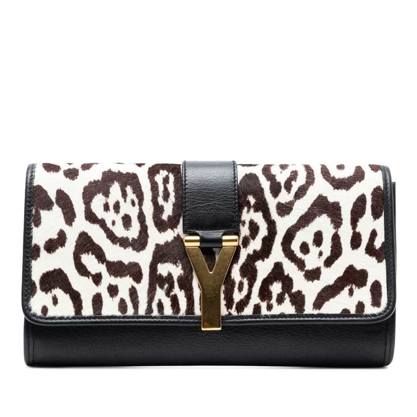 Saint Laurent Pony Hair Leopard Print Chyc Ligne Clutch White Good condition - Front View