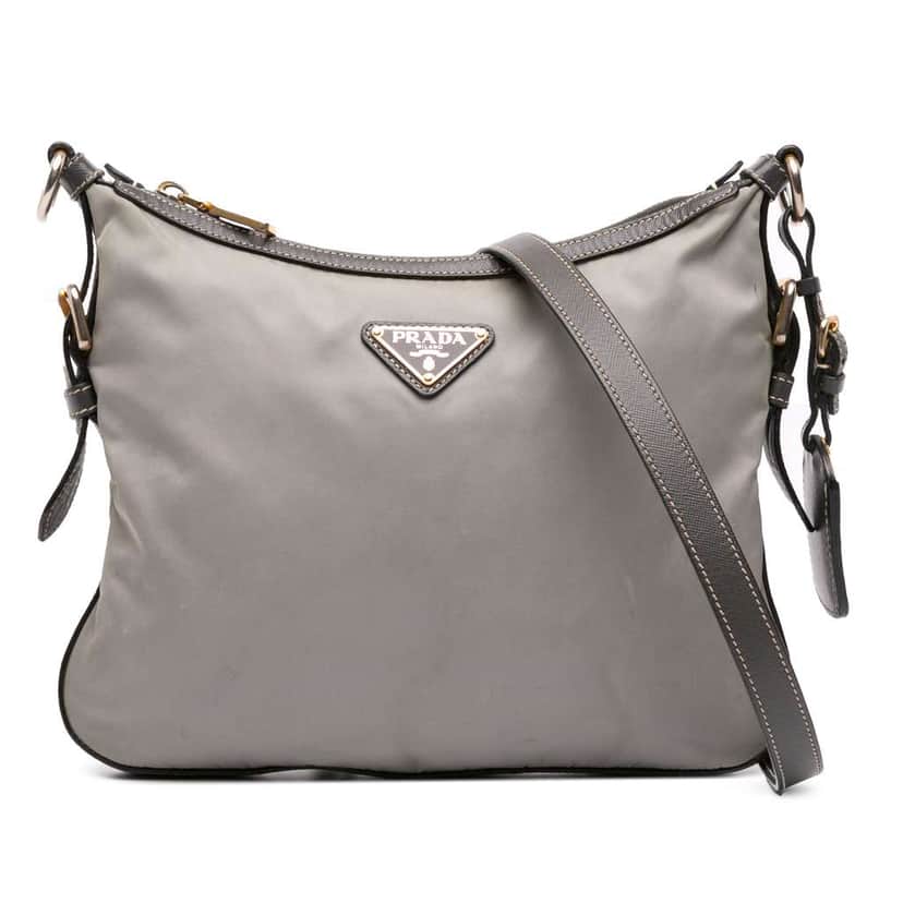 Prada Saffiano Trimmed Tessuto Crossbody Grey Good condition - Front View