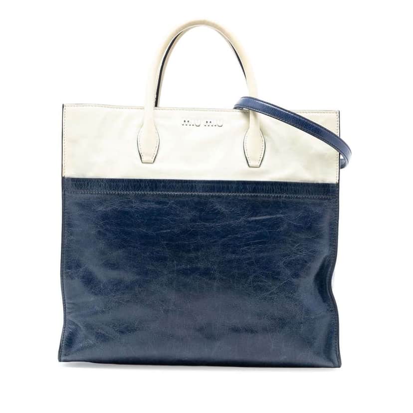 Miu Miu Bicolor Goatskin Madras Satchel Blue Leather Good condition - Front View