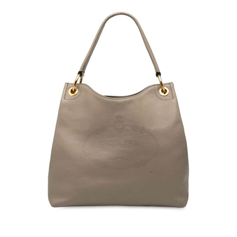 Prada Vitello Phenix Logo Tote Grey Leather Good condition - Front View