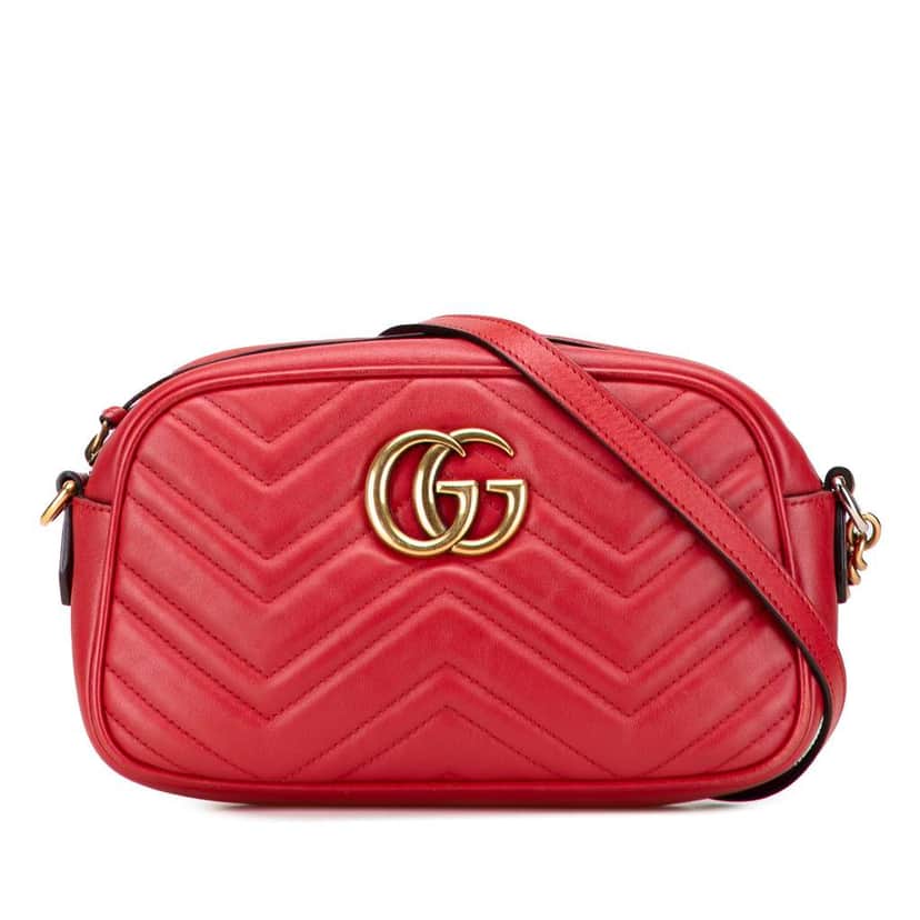Gucci Small GG Marmont Matelasse Leather Crossbody Red Leather Good condition - Front View