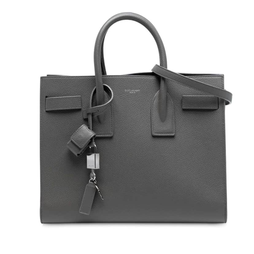 Saint Laurent Small Grained Calfskin Sac De Jour Satchel Grey Leather Good condition - Front View