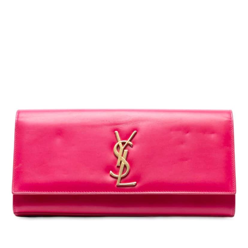 Saint Laurent Smooth Leather Cassandre Clutch Pink Leather Good condition - Front View