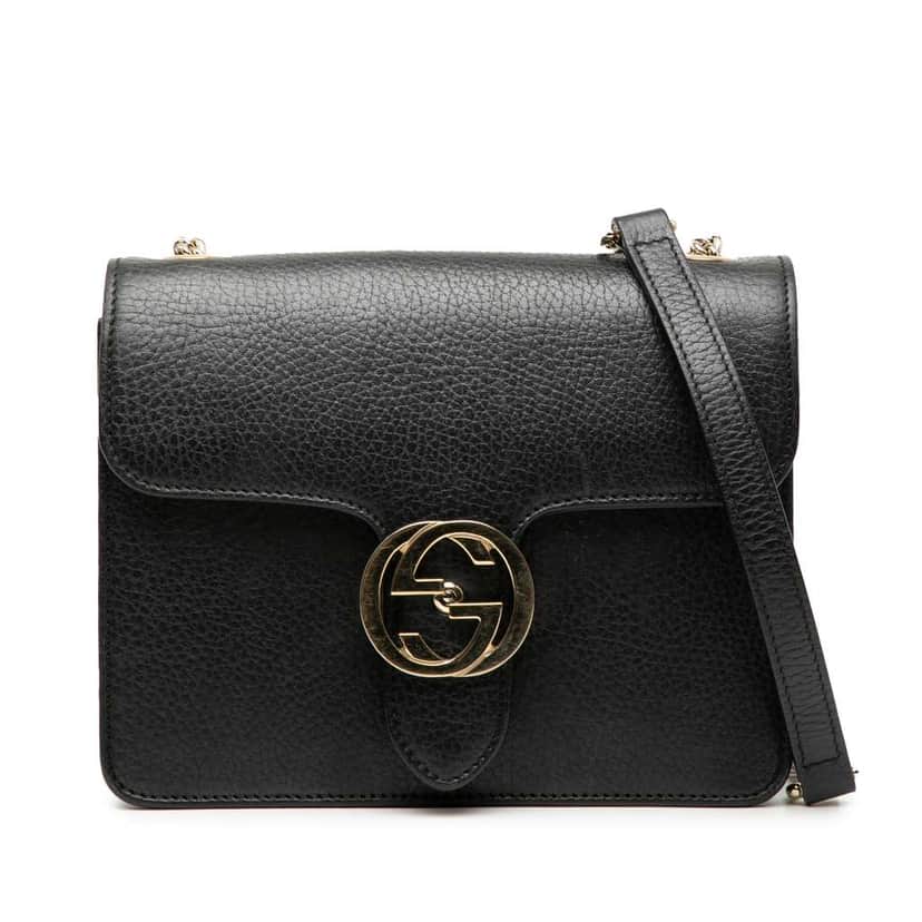 Gucci Small Dollar Calfskin Interlocking G Crossbody Black Leather Good condition - Front View