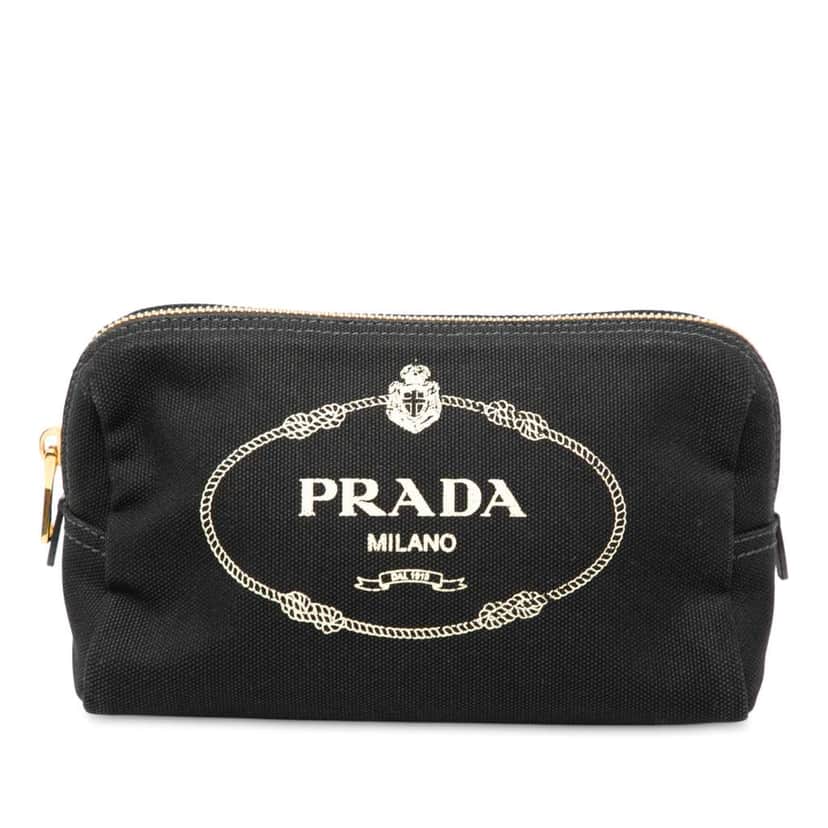 Prada Canvas Canapa Logo Pouch Black Canvas Very good condition - Front View