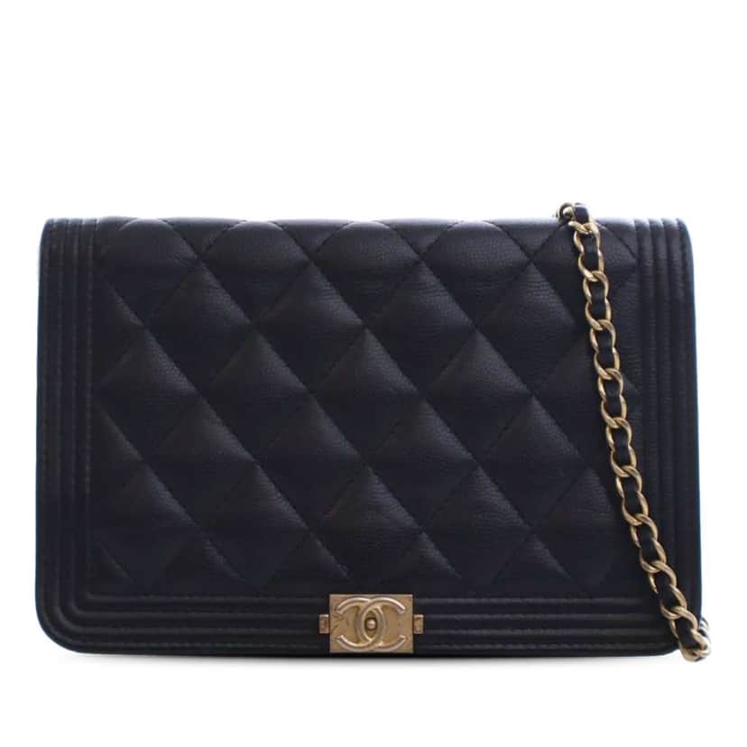 Chanel Quilted Caviar Boy Wallet on Chain Black Leather Good condition - Front View