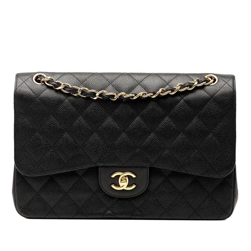 Chanel Jumbo Classic Caviar Double Flap Black Leather Good condition - Front View