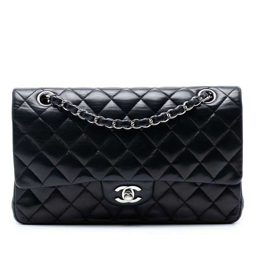 Chanel Medium Classic Lambskin Double Flap Black Leather Good condition - Front View