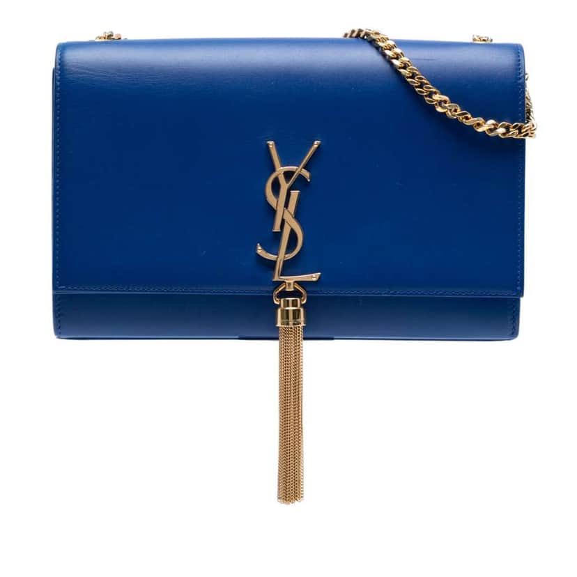 Saint Laurent Medium Smooth Calfskin Monogram Kate Tassel Crossbody Blue Leather Good condition - Front View