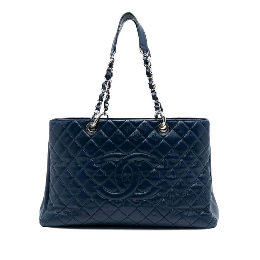 Chanel Caviar Grand Shopping Tote XL Blue Leather Good condition - Front View