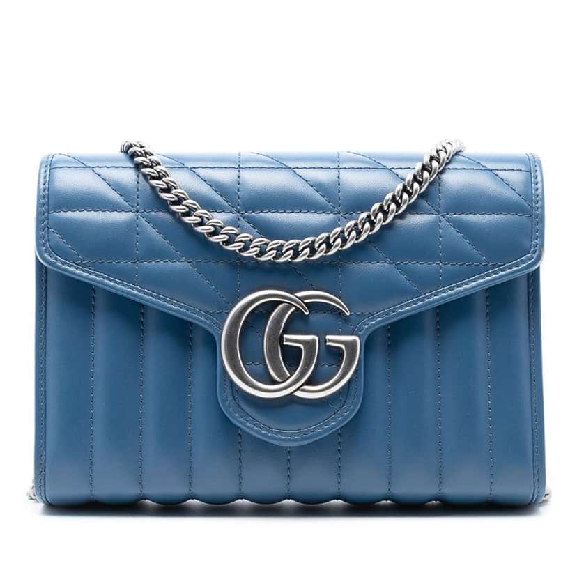Gucci GG Marmont Matelasse Leather Aria Wallet On Chain Blue Leather Good condition - Front View