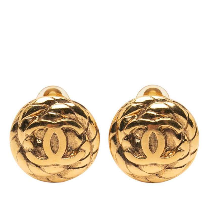 Chanel CC Gold Plated Clip On Earrings Gold Metal Good condition - Front View