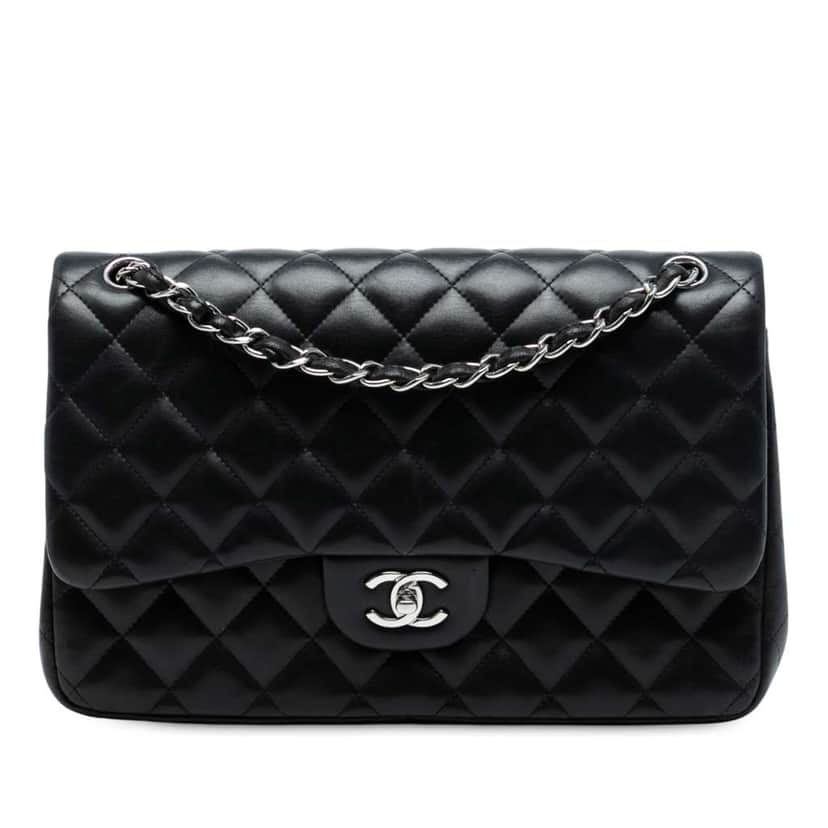 Chanel Jumbo Classic Lambskin Double Flap Black Leather Good condition - Front View