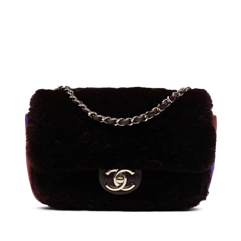 Chanel Mini Rectangular CC Quilted Shearling Color Block Single Flap Red Good condition - Front View
