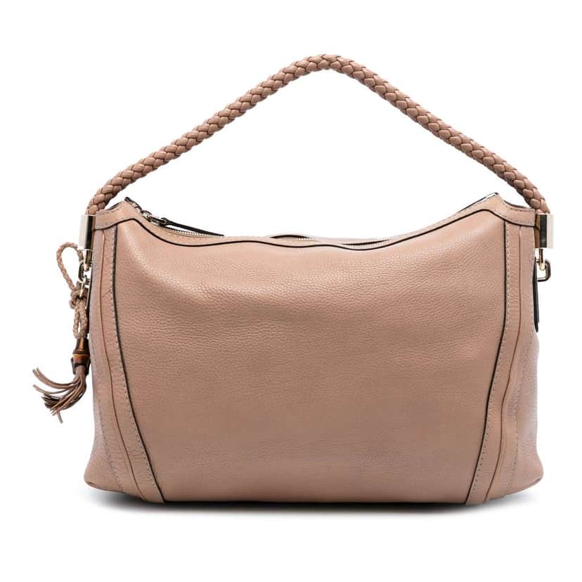 Gucci Medium Pebbled Calfskin Bella Shoulder Bag Brown Leather Very good condition - Front View