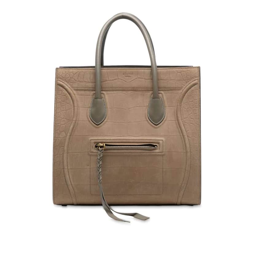 Celine Medium Croc Embossed Leather Luggage Phantom Tote Brown Leather Good condition - Front View