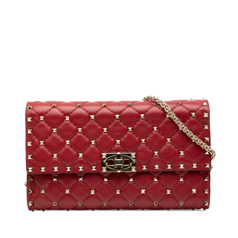 Valentino Leather Rockstud Spike Wallet on Chain Red Leather Good condition - Front View
